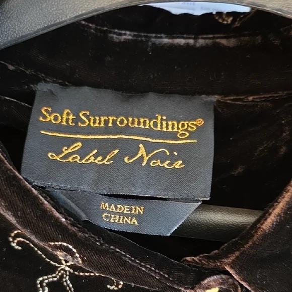 Soft Surroundings Chocolate Velvet Top with Floral Embroidery, Size XL. - Picture 7 of 9